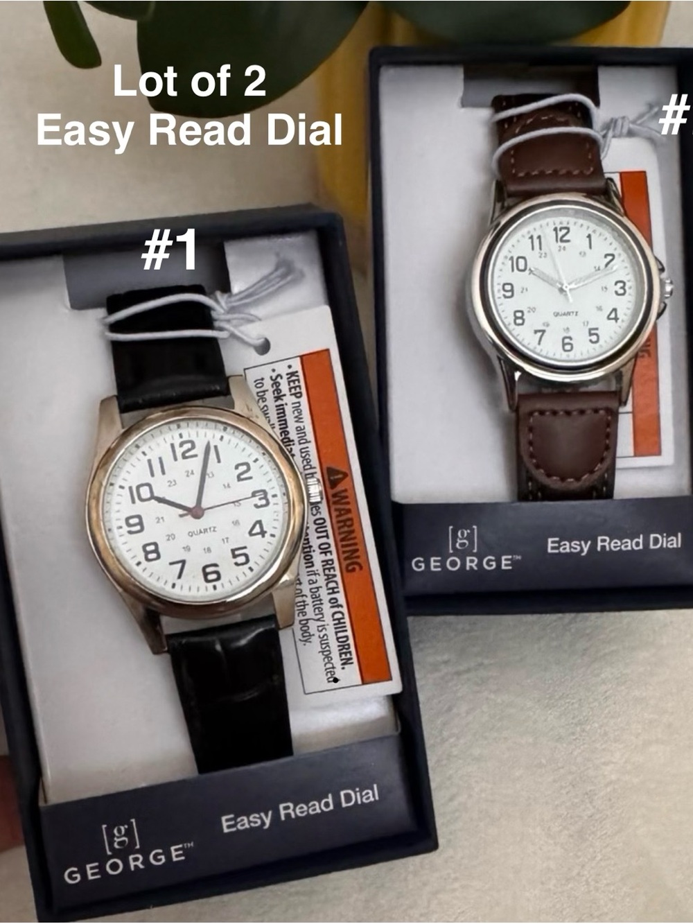 George Men’s Easy-Read Watches — Black and Brown Straps